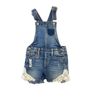 Silver Jeans NISHA Stretch Bib Overall Denim Shorts Girls Size 6X w Lace